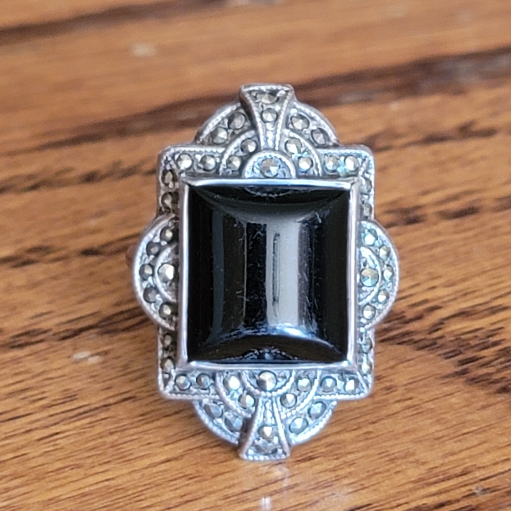  Sterling silver hematite marcasite ring